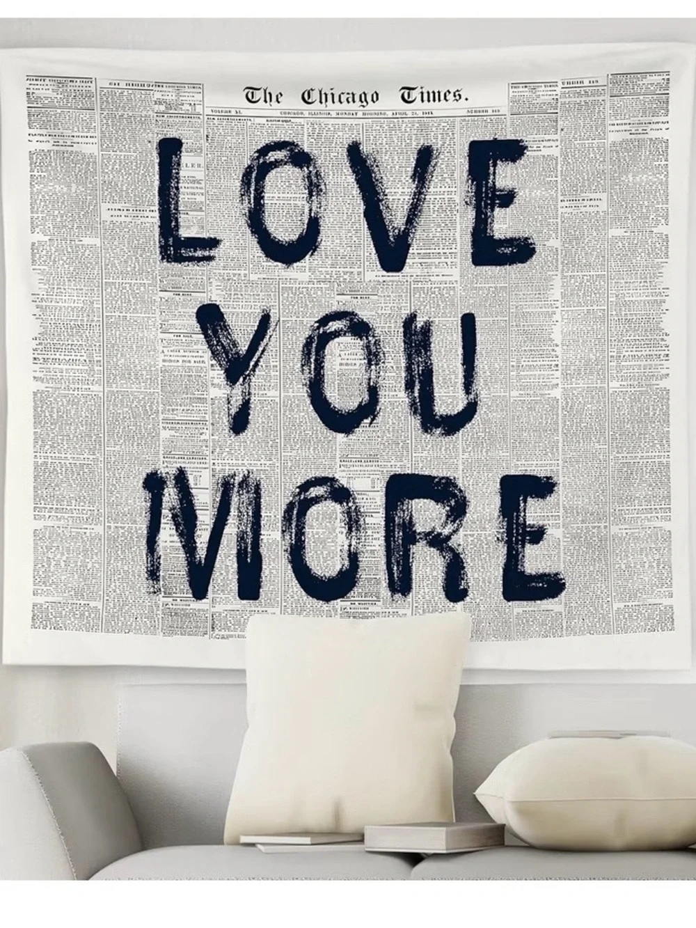 Love You More Text Wall Tapestry - Navy on Cream